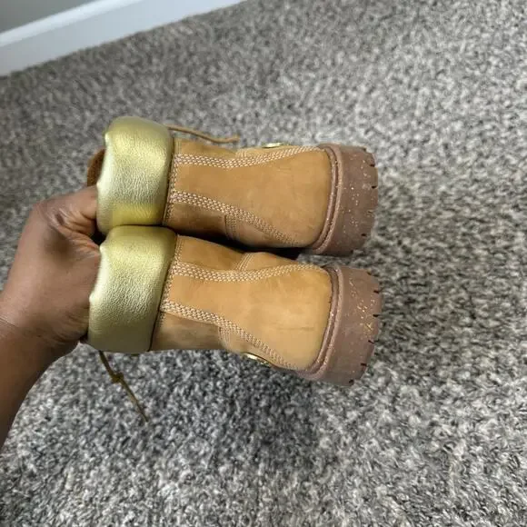 Timberland Heritage 6" Waterproof Boots 7.5 Wheat Nubuck Gold Lace Up Combat - Picture 3 of 10